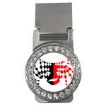 Face Mask Red Black Plaid Triangle Wave Chevron Money Clips (CZ)  Front