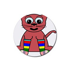 Cartoon Cat In Rainbow Socks Rubber Coaster (round)  by Nexatart