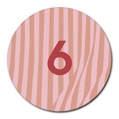 Number 6 Line Vertical Red Pink Wave Chevron Round Mousepads by Mariart