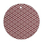 Pattern Kawung Star Line Plaid Flower Floral Red Round Ornament (Two Sides) Front