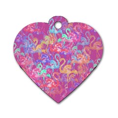 Flamingo Pattern Dog Tag Heart (two Sides) by Valentinaart