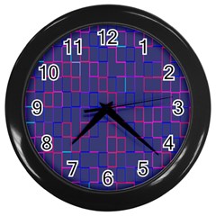 Grid Lines Square Pink Cyan Purple Blue Squares Lines Plaid Wall Clocks (black) by Mariart