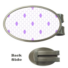 Purple White Hexagon Dots Money Clips (oval)  by Mariart