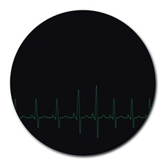 Heart Rate Line Green Black Wave Chevron Waves Round Mousepads by Mariart