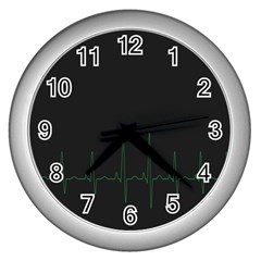 Heart Rate Line Green Black Wave Chevron Waves Wall Clocks (silver)  by Mariart