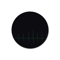 Heart Rate Line Green Black Wave Chevron Waves Rubber Round Coaster (4 Pack)  by Mariart