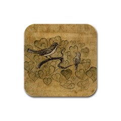 Birds Figure Old Brown Rubber Square Coaster (4 Pack)  by Nexatart