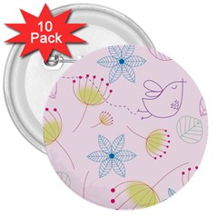 Pretty Summer Garden Floral Bird Pink Seamless Pattern 3  Buttons (10 Pack)  by Nexatart