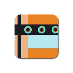 Orange, Aqua, Black Spots And Stripes Rubber Square Coaster (4 Pack)  by digitaldivadesigns