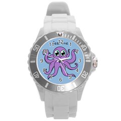 Colorful Cartoon Octopuses Pattern Fear Animals Sea Purple Round Plastic Sport Watch (l) by Mariart