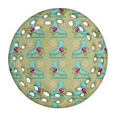 Ice Skates Background Christmas Ornament (round Filigree) by Mariart