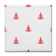 Seamless Pattern Man Meditating Yoga Orange Red Silhouette White Tile Coasters by Mariart
