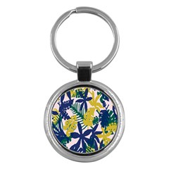 Tropics Leaf Yellow Green Blue Key Chains (round)  by Mariart