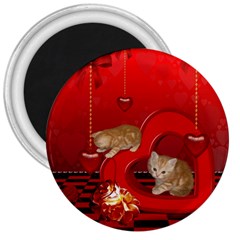 Cute, Playing Kitten With Hearts 3  Magnets by FantasyWorld7