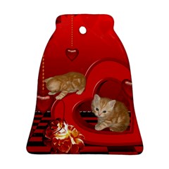 Cute, Playing Kitten With Hearts Bell Ornament (two Sides) by FantasyWorld7