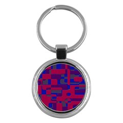 Offset Puzzle Rounded Graphic Squares In A Red And Blue Colour Set Key Chains (round)  by Mariart