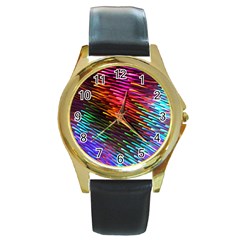Rainbow Shake Light Line Round Gold Metal Watch by Mariart