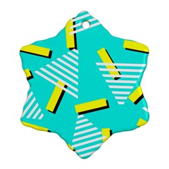 Vintage Unique Graphics Memphis Style Geometric Triangle Line Cube Yellow Green Blue Snowflake Ornament (two Sides) by Mariart