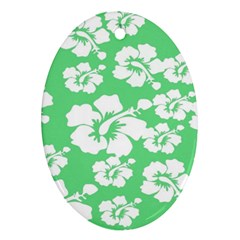 Hibiscus Flowers Green White Hawaiian Ornament (oval) by Mariart