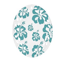 Hibiscus Flowers Green White Hawaiian Blue Oval Filigree Ornament (two Sides) by Mariart