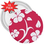 Pink Hawaiian Flower White 3  Buttons (10 pack)  Front