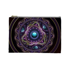 Beautiful Turquoise And Amethyst Fractal Jewelry Cosmetic Bag (large)  by jayaprime