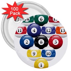 Racked Billiard Pool Balls 3  Buttons (100 Pack)  by BangZart