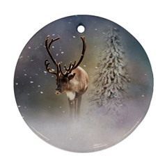 Santa Claus Reindeer In The Snow Round Ornament (two Sides) by gatterwe