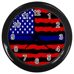 Flag American Line Star Red Blue White Black Beauty Wall Clocks (black) by Mariart
