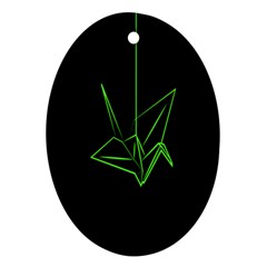 Origami Light Bird Neon Green Black Oval Ornament (two Sides) by Mariart