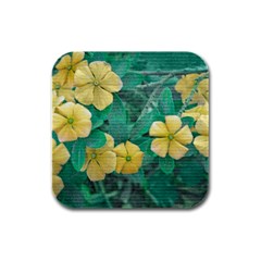 Yellow Flowers At Nature Rubber Square Coaster (4 Pack)  by dflcprints