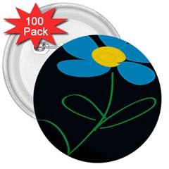 Whimsical Blue Flower Green Sexy 3  Buttons (100 Pack)  by Mariart