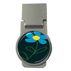 Whimsical Blue Flower Green Sexy Money Clips (round)  by Mariart