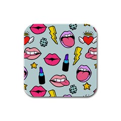 Lipstick Lips Heart Valentine Star Lightning Beauty Sexy Rubber Square Coaster (4 Pack)  by Mariart