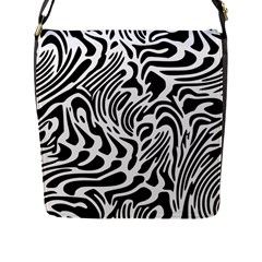 Psychedelic Zebra Black White Line Flap Messenger Bag (l)  by Mariart