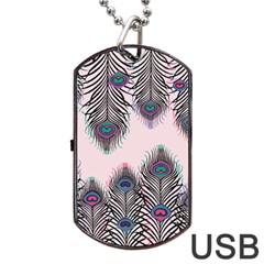 Peacock Feather Pattern Pink Love Heart Dog Tag Usb Flash (two Sides) by Mariart