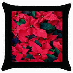 Red Poinsettia Flower Throw Pillow Case (black) by Mariart