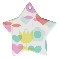 Tulip Lotus Sunflower Flower Floral Staer Love Pink Red Blue Green Ornament (star) by Mariart