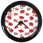 Red Fruit Strawberry Pattern Wall Clocks (Black) Front