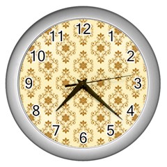 Flower Brown Star Rose Wall Clocks (silver)  by Mariart