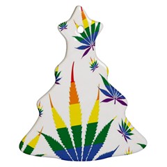 Marijuana Cannabis Rainbow Love Green Yellow Red White Leaf Christmas Tree Ornament (two Sides) by Mariart