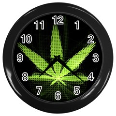 Marijuana Weed Drugs Neon Green Black Light Wall Clocks (black) by Mariart
