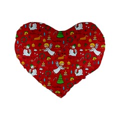 Christmas Pattern Standard 16  Premium Flano Heart Shape Cushions by Valentinaart