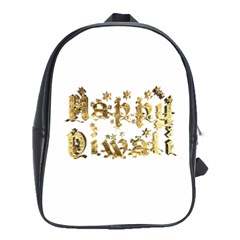 Happy Diwali Gold Golden Stars Star Festival Of Lights Deepavali Typography School Bag (large) by yoursparklingshop