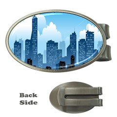 City Building Blue Sky Money Clips (oval)  by Mariart