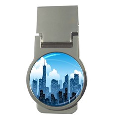 City Building Blue Sky Money Clips (round)  by Mariart