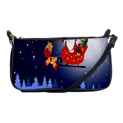 Deer Santa Claus Flying Trees Moon Night Merry Christmas Shoulder Clutch Bags by Alisyart