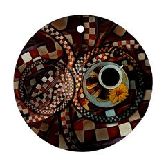 Midnight Never Ends, A Red Checkered Diner Fractal Ornament (round) by jayaprime