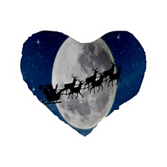 Santa Claus Christmas Fly Moon Night Blue Sky Standard 16  Premium Heart Shape Cushions by Alisyart