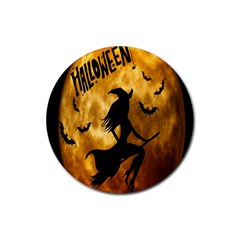 Halloween Wicked Witch Bat Moon Night Rubber Round Coaster (4 Pack)  by Alisyart